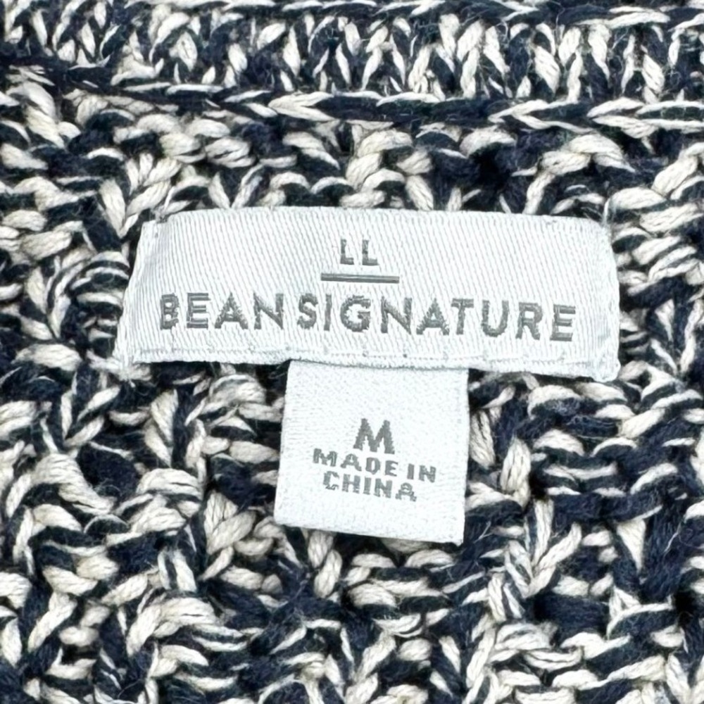 LL Bean Signature Navy Marled Cable Knit Zip Hoodie Sweater Cardigan Women's M - Picture 12 of 14